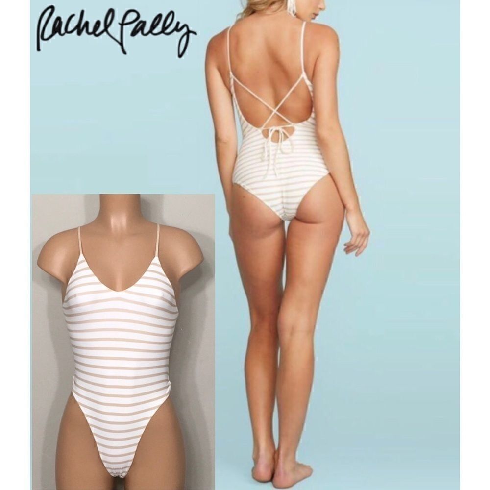 New Rachel Pally tan and white stripe swimsuit.